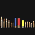 Collection of Various Size Colorful Bullets as Weapon Ammunition on Black Background