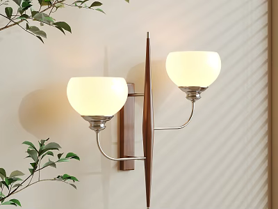 Modern Wall Lamp With Two Globe Shades Metal Frame Soft Lighting And Green Leaves 3d model