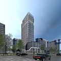 Modern High Rise Office Building With Glass Curtain Wall And Surrounding Urban Trees
