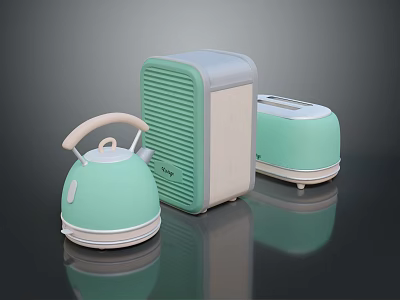 Modern Mint Green Home Living Essentials Teapot Mini Fridge And Toaster 3d model