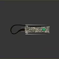 Sleek Tech Inspired Weapon Blade With Metallic Body Green Accent And Chain Decoration