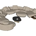 Modern Beige Curved Sectional Sofa with Multiple Cushions and Round Coffee Table Set 3d model