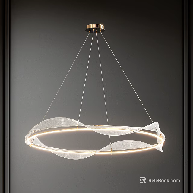 Modern Circular Chandelier With White Fabric Design Illuminated Suspended From Metal Ceiling Base 3d model 