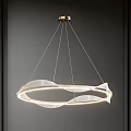 Modern Circular Chandelier With White Fabric Design Illuminated Suspended From Metal Ceiling Base