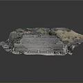 Detailed Ancient Amphitheater Model with Surrounding Buildings Greenery and Mountain Terrain