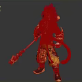 Mythical Warrior Character With Red Hair Golden Armor And Dragon Staff Tail