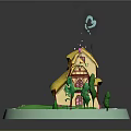 Fairy Tale Small House 3D Model With Yellow Roof Red Windows Green Trees And Grass