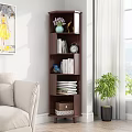 Modern Wooden Bookcase with Books Clock Vase Storage Box and Stacked Books in Living Room