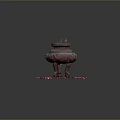 Traditional Incense Burner With Three Legs On Red Base And Red Decorative Flower