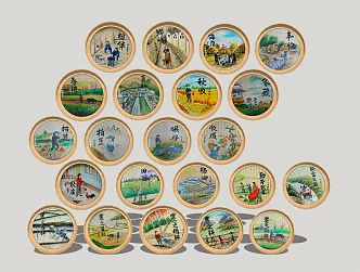 New Chinese Round Frame Painting Bamboo Peasants Painting 3d model