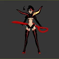 Female Character With Red Weapon And Creature Inspired Wings In Dark Red Outfit