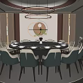 Box Restaurant Room Large Box Round Dining Table and Chair Combination Background Wall Chandelier Sideboard 3d model
