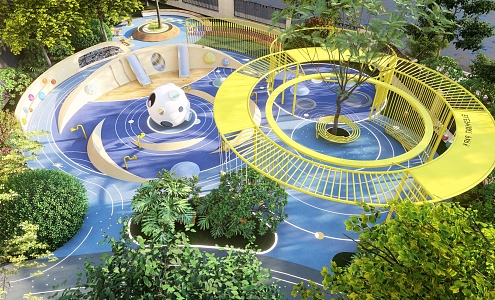 Modern Star Theme Children's Play Area Space Children's Activity Site Children's Park Rocket Slide Equipment 3d model