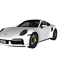 White Porsche Sports Car Parked Outdoor With Building And Mountain View
