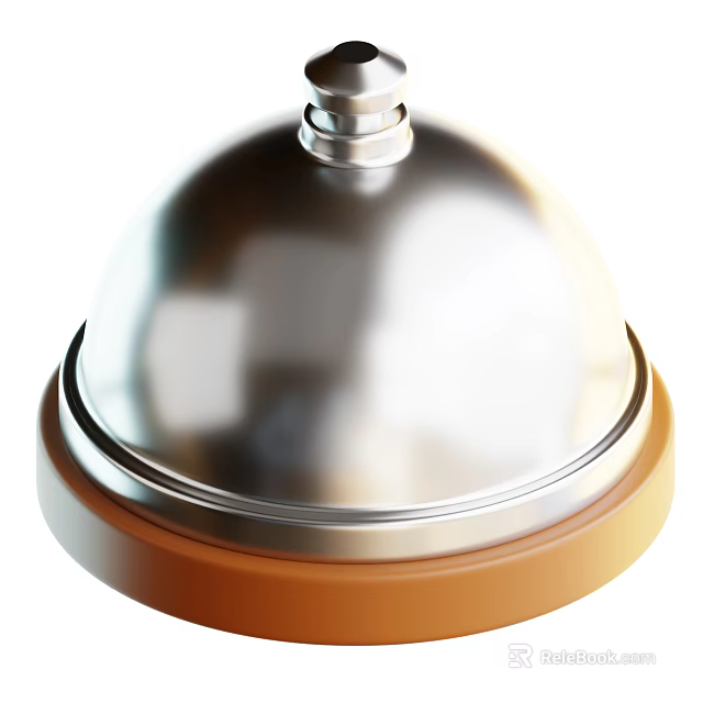 Stainless Steel Kitchen Bell with Brown Wooden Base for Home Kitchen Decor 3d model 