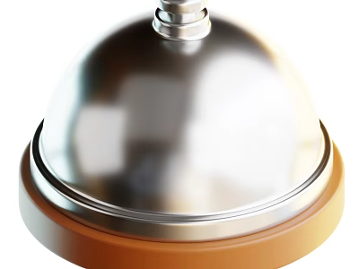 Stainless Steel Kitchen Bell with Brown Wooden Base for Home Kitchen Decor 3d model