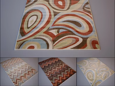 Square Rugs with Colorful Wave Zigzag and Circle Patterns for Home Decor 3d model