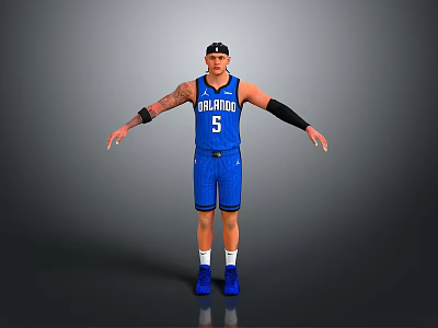Man in Blue Oklahoma Number 5 Basketball Jersey with Headband Tattoos and Arm Sleeves 3d model