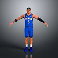Man in Blue Oklahoma Number 5 Basketball Jersey with Headband Tattoos and Arm Sleeves