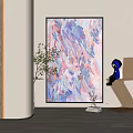 Colorful Abstract Painting With Vibrant Brushstrokes In Modern Interior With Plant And Metal Chair