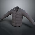 Gray Down Jacket With Zipper And Spread Sleeves Red Logo On Left Sleeve 3d model