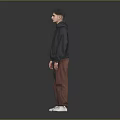 Man Wearing Dark Gray Hoodie With Brown Pants And White Shoes On Gray Background