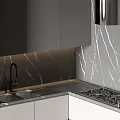 Modern Kitchen Interior With Stylish Cabinets Glass Doors And Appliances