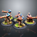 Painted Sci-Fi Warrior Miniature Figures With Weapons And Green Grass Bases