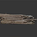 Natural Rustic Wooden Logs Stacked In Long Pile As Decorative Material