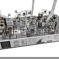 Modern Exhibition Interior With Multiple Display Stands And Labeled Exhibits 3d model