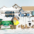 Various Outdoor Camping Tents And Equipment With Camping Car Tables And Chairs