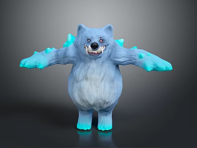 Blue Furry Game Movie Character With Sharp Teeth Spikes And Outstretched Arms Cartoon Fantasy Style 3d model