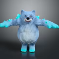 Blue Furry Game Movie Character With Sharp Teeth Spikes And Outstretched Arms Cartoon Fantasy Style