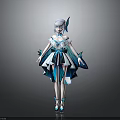 Stylish Female Character With Butterfly Creature Elements In Blue And White Dress And Wings