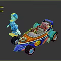 Colorful Toy Car Model With Blue Wheels Orange Accents And Cartoon Duck Figure