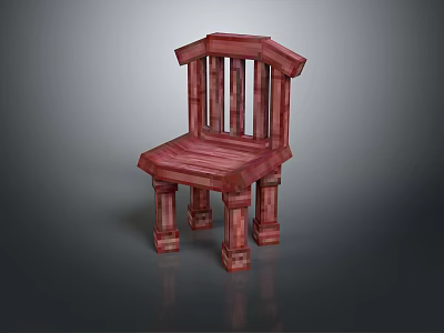 Stylish Red Wooden Leisure Chair With Vertical Slat Back And Sturdy Wood Legs 3d model
