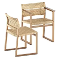 Modern Outdoor Chairs With Woven Rattan Seats And Wooden Armrest Frames