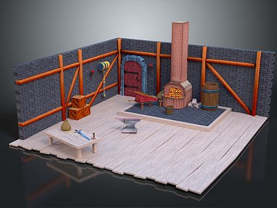 Blacksmith's Shop Forging Blacksmith's Shop Forging Cartoon Blacksmith 3d model