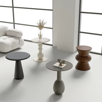 Black White Brown Side Tables With Round Top And Geometric Base In Modern Living Room 3d model