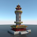 Ancient Chinese Pagoda With Multi Tiered Structure Golden Top And Red Base 3d model