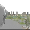 Modern Urban Landscape With High Rise Buildings Plaza Greenery And Evening Sky