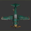 Vintage Green Propeller Airplane Model With Orange Propeller Yellow Nose Worn Details And Aerospace Theme