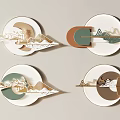 Minimalist Circular Wall Decor With Mountain Wave Patterns And Various Colors 3d model