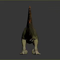 3D Dinosaur Model With Green Body Orange Sail Like Structure And Reflection On Gray Background