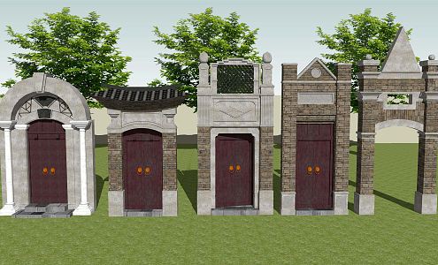 Chinese style gate, Republic of China building, courtyard gate 3d model