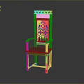 Traditional Carved Wooden Stool With Armrest And Intricate Backrest Design