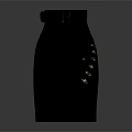 Stylish Black Skirt With Belt Metal Studs And Split Design 3d model