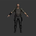 Tactical Male Character 3D Model Standing With Gray Top Black Pants And Wrist Guards