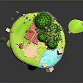 Enchanting Floating Island Landscape with Green Tree Red Roof House Waterfall and Floating Platforms