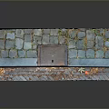 Detailed Urban Street Section Model With Blue Curb Gray Paving Tiles and Metal Manhole Cover